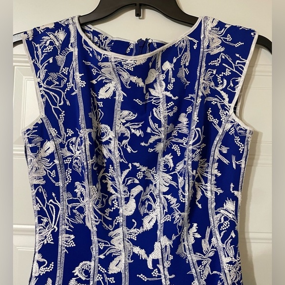 Tadashi Shoji Dress Small Womens Blue Floral Embroidered Wedding Formal Designer - Picture 6 of 10